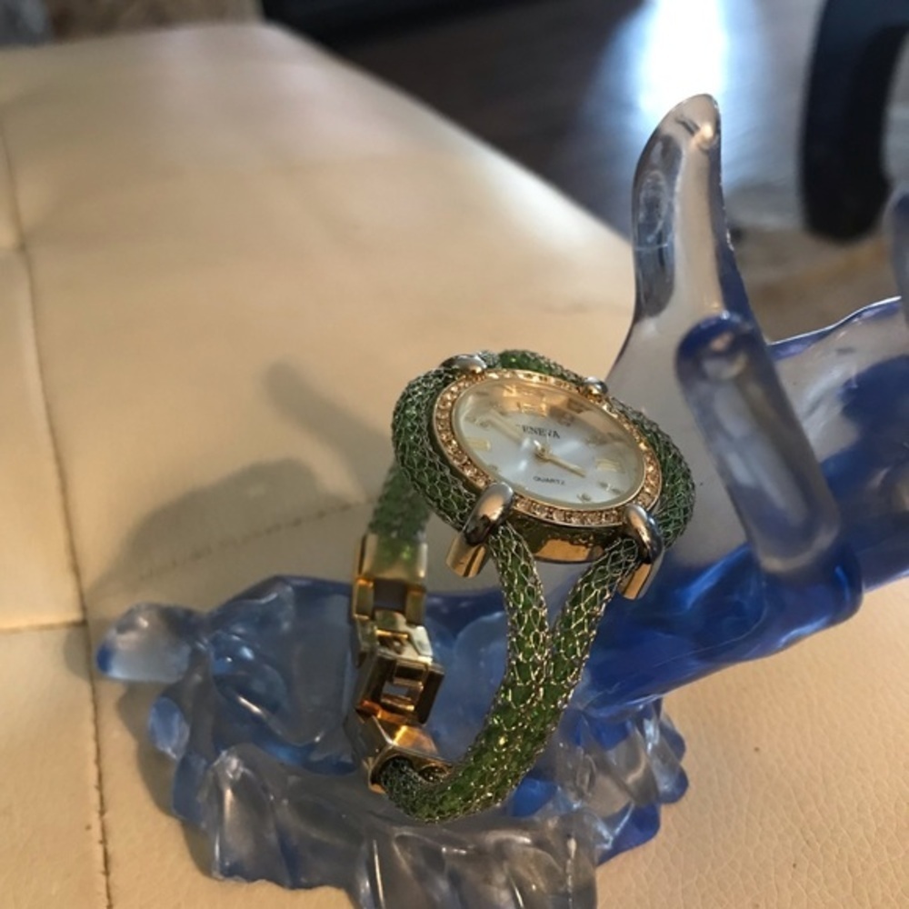 Geneva Silver & Gold Crystal Faced Mesh Band Watch with Diamond Accents # 4275 - Picture 7 of 10